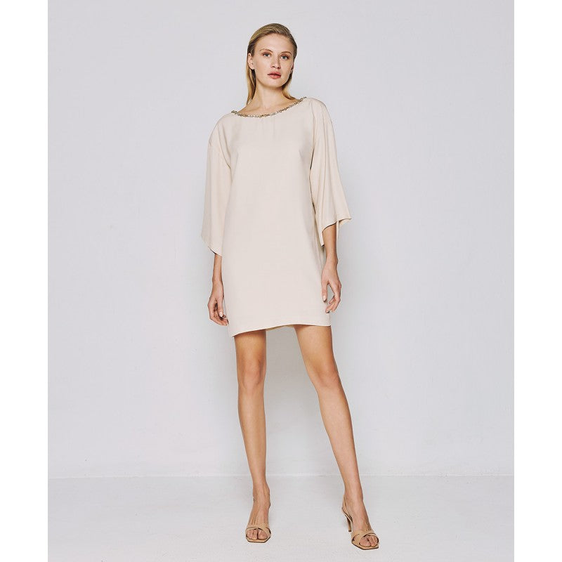 Access Fashion Vanilla Mini Dress With Decorative Rhinestones