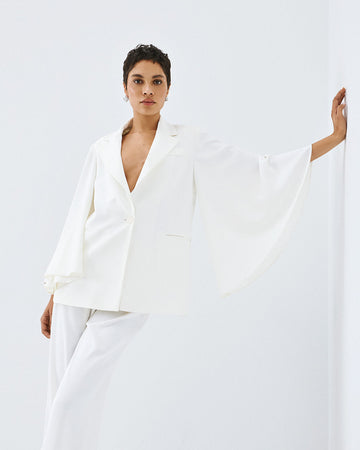 Access Fashion White Blazer With Batwing Sleeves