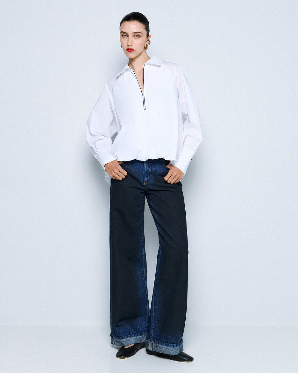 Access Fashion White Blouse With Collar &amp; Zip