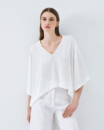 Access Fashion White Sequin Blouse With Batwing Sleeve