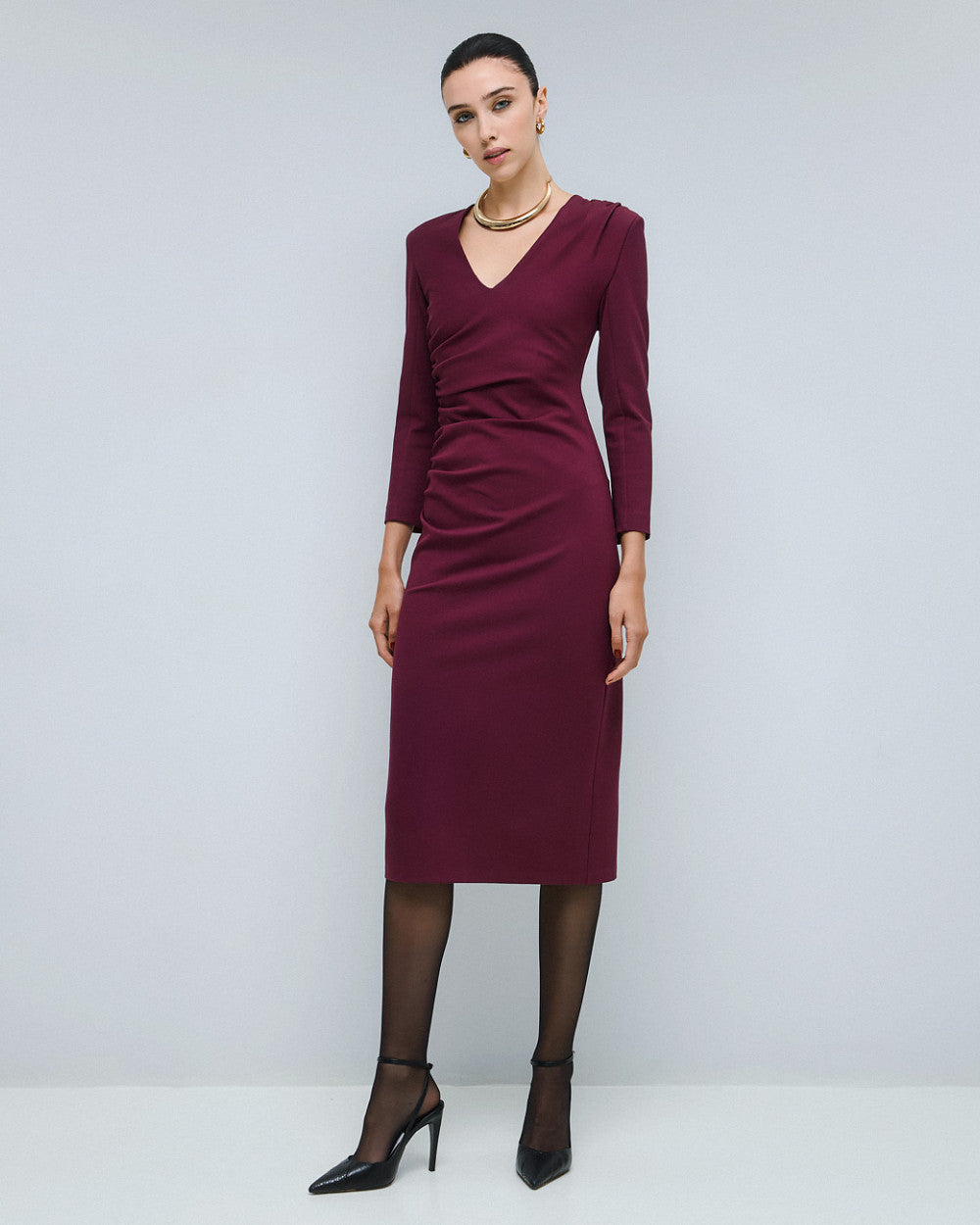 Access Fashion Wine Ruched Dress