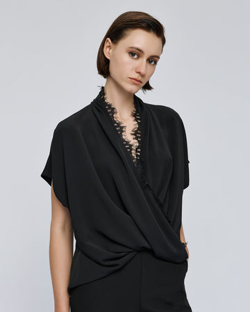 Access Fashion Wrap Black Blouse With Lace