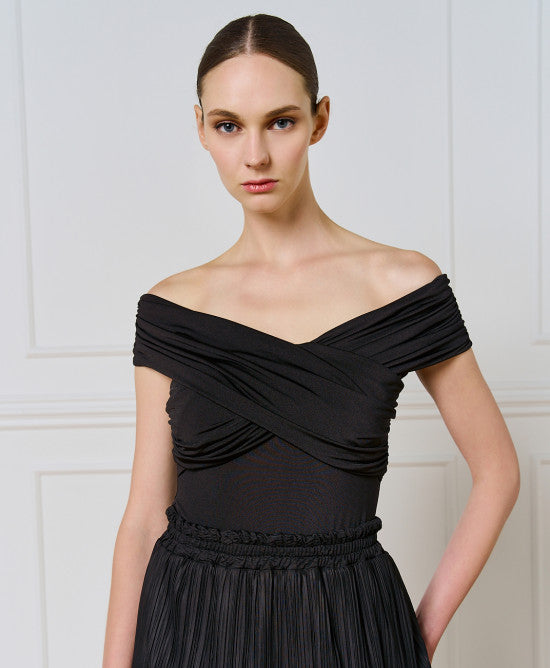 Access Fashion Wrap Off The Shoulder Black Bodysuit