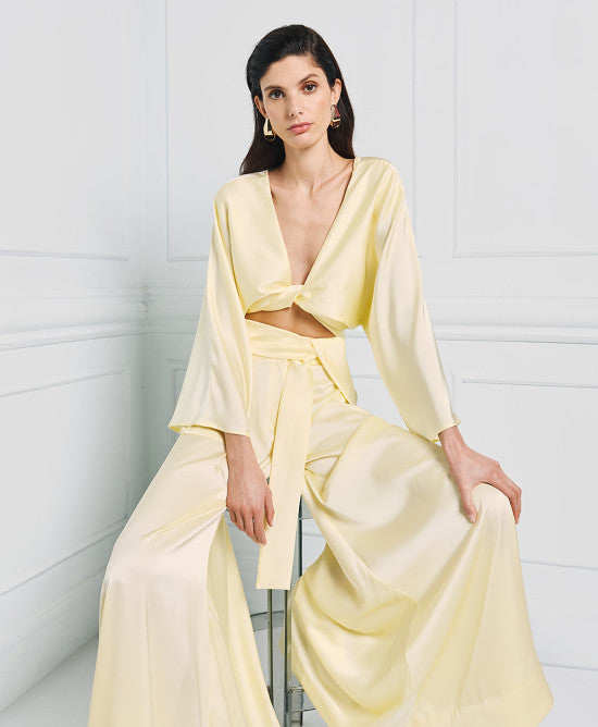 Access Fashion Yellow Draped Blouse With A Knot