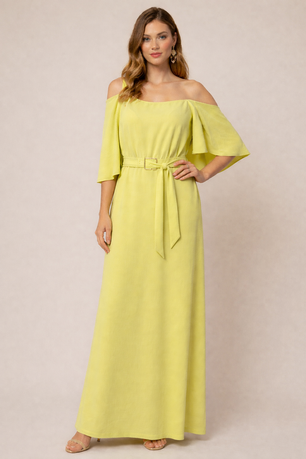 Access Fashion Yellow Maxi Dress With Boat Neckline