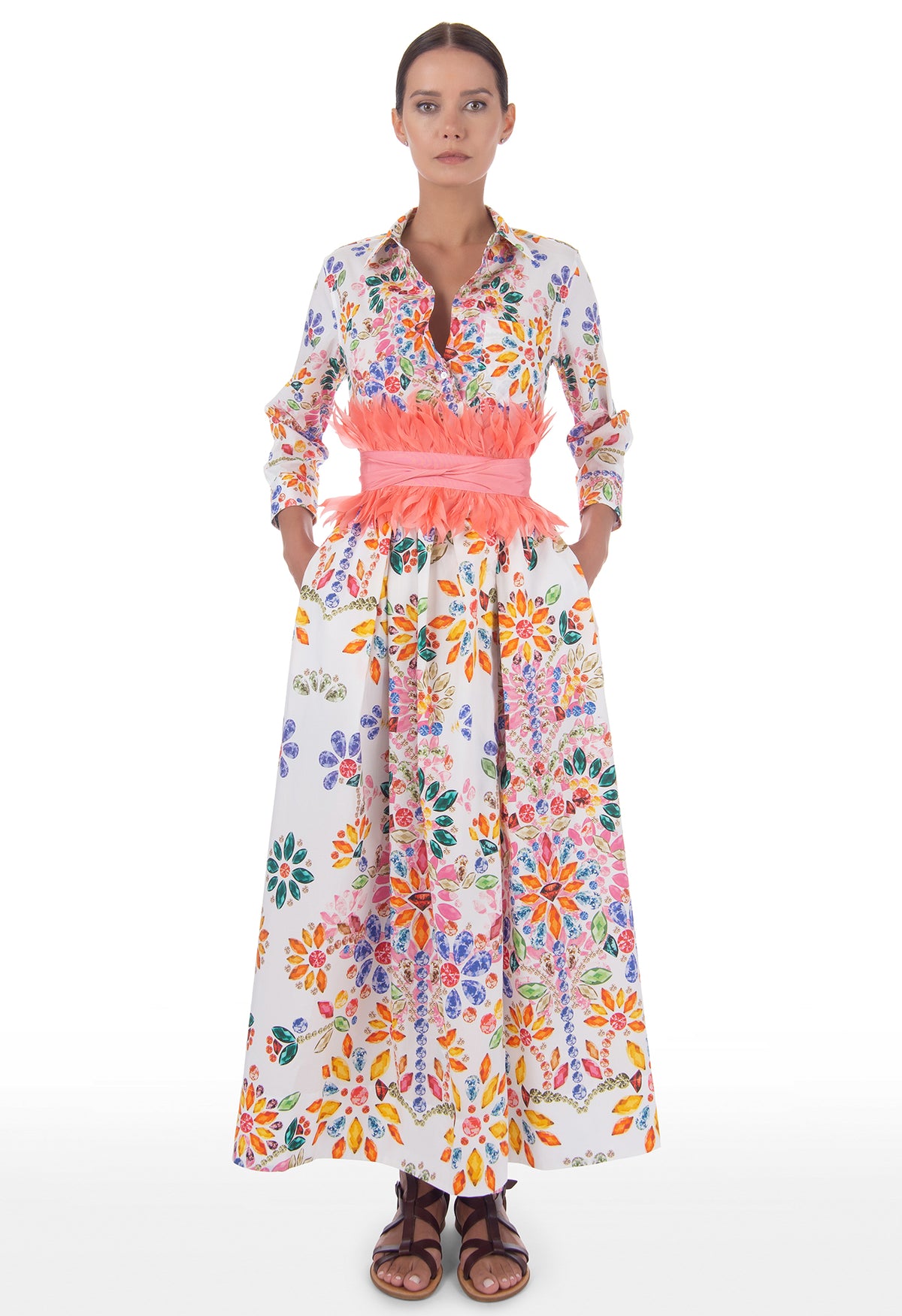 Sara Roka ElenaT96 Midi/Full Length Wrap Floral Print Shirt Dress