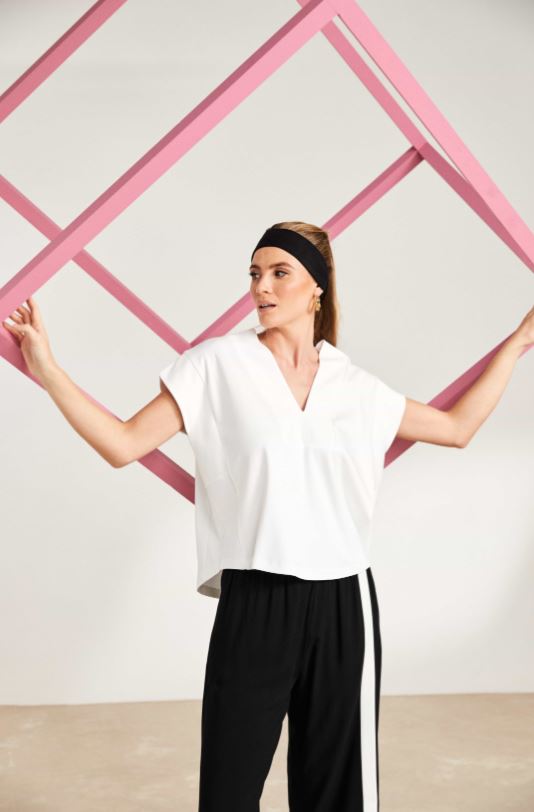 Naya White Boxy Shape V Neck Top