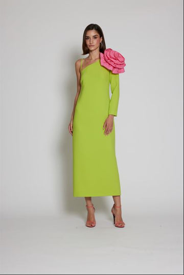 Moskada Pistacho Dress With Pink Flower