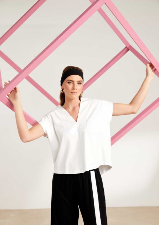 Naya White Boxy Shape V Neck Top