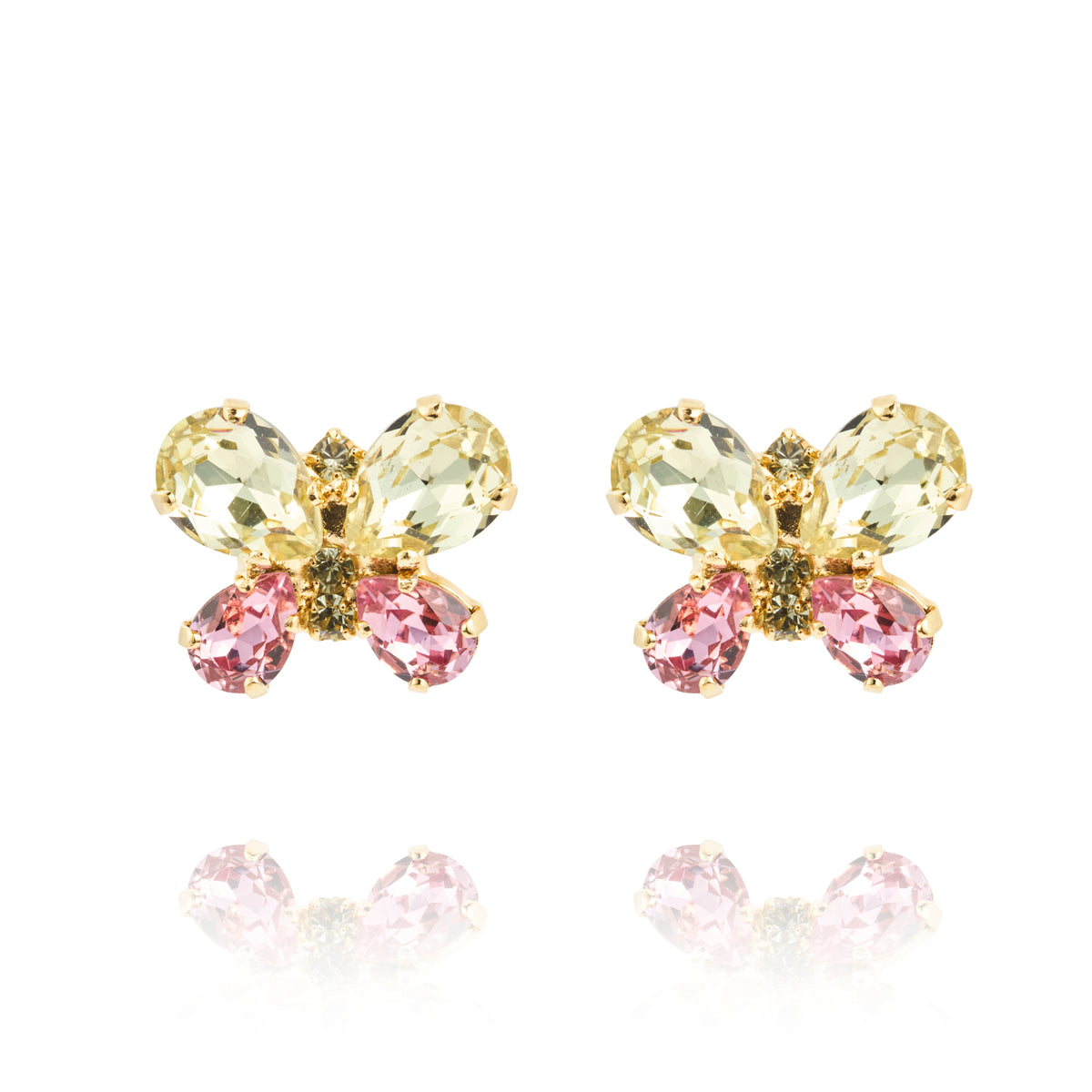 Caroline Svedbom Butterfly Stud Earrings Gold Jonquil/Dark Rose