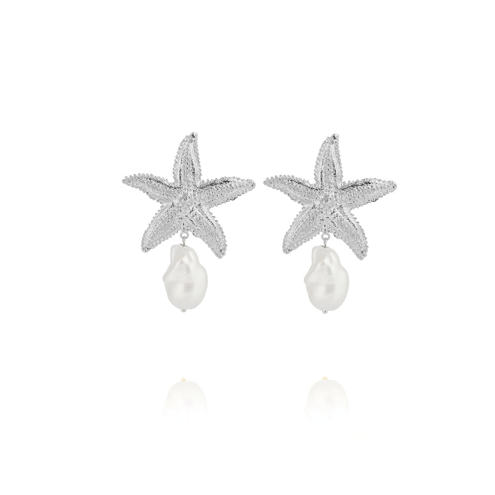 Caroline Svedbom Sea Star Pearl Statement Earring -Rhodium