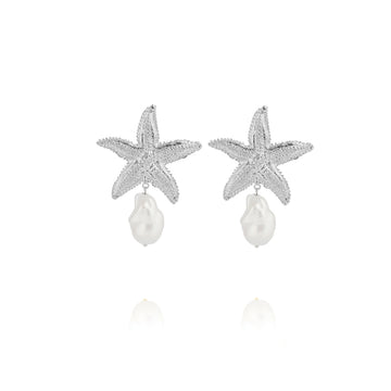 Caroline Svedbom Sea Star Pearl Statement Earring -Rhodium