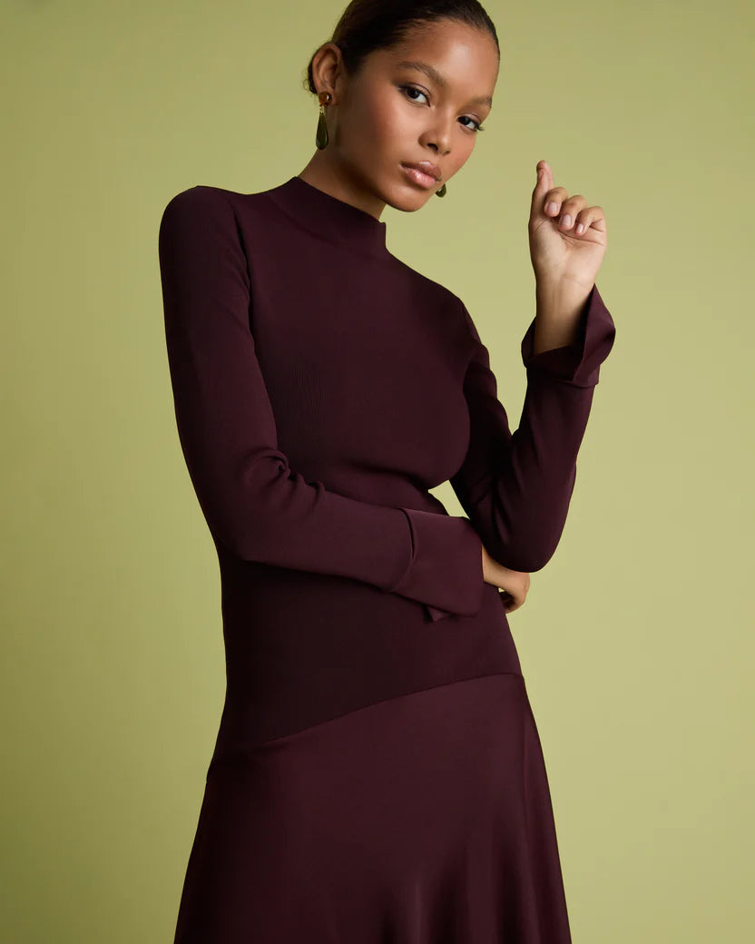Florere Acacia Burgandy Mockable Midi Dress