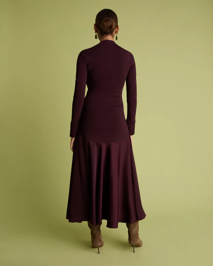 Florere Acacia Burgandy Mockable Midi Dress