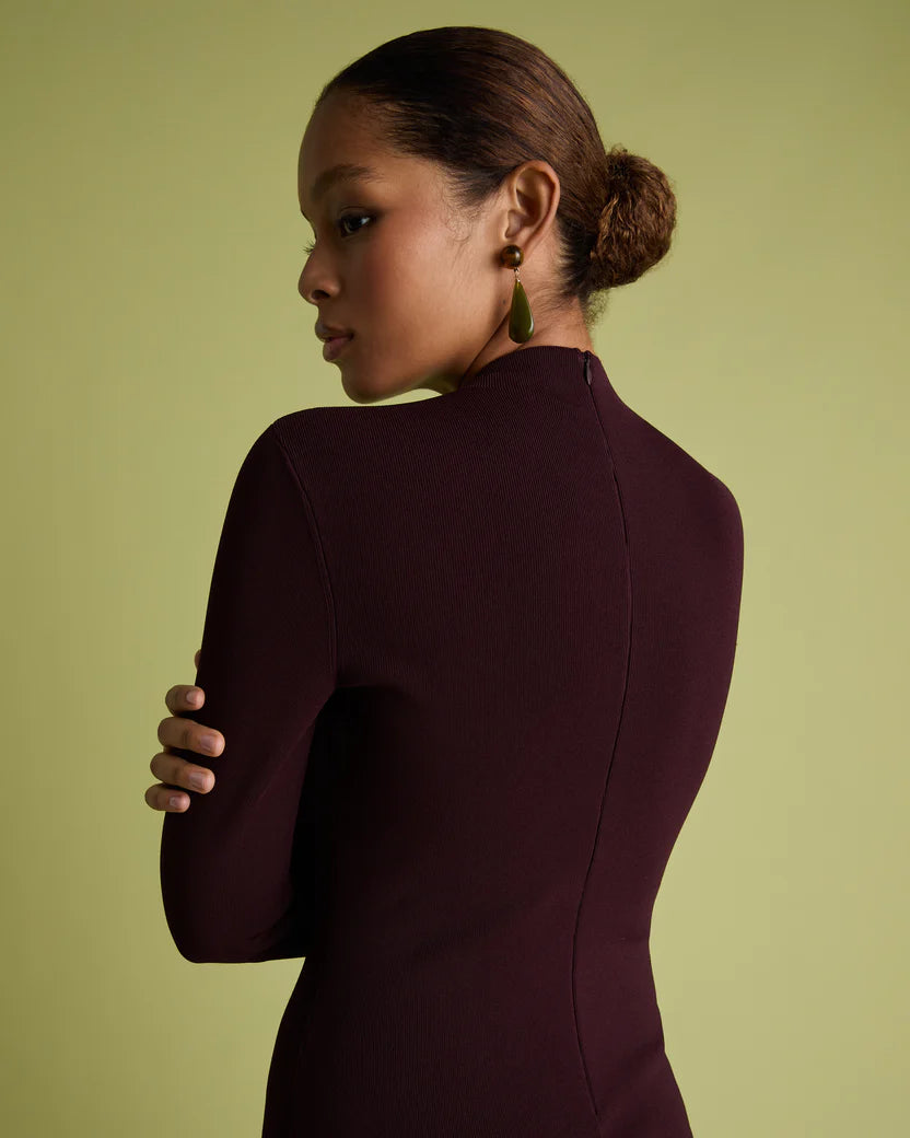 Florere Acacia Burgandy Mockable Midi Dress