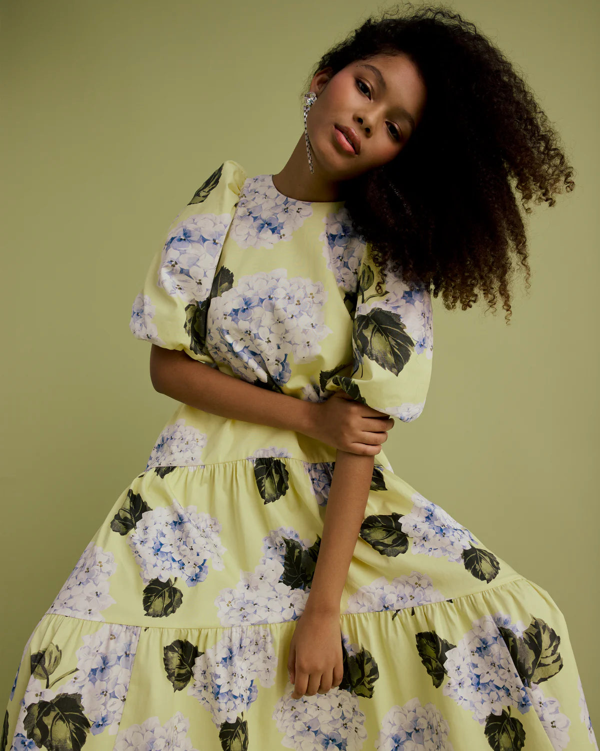 Florere Puff Sleeve Tie Back Midi Dress