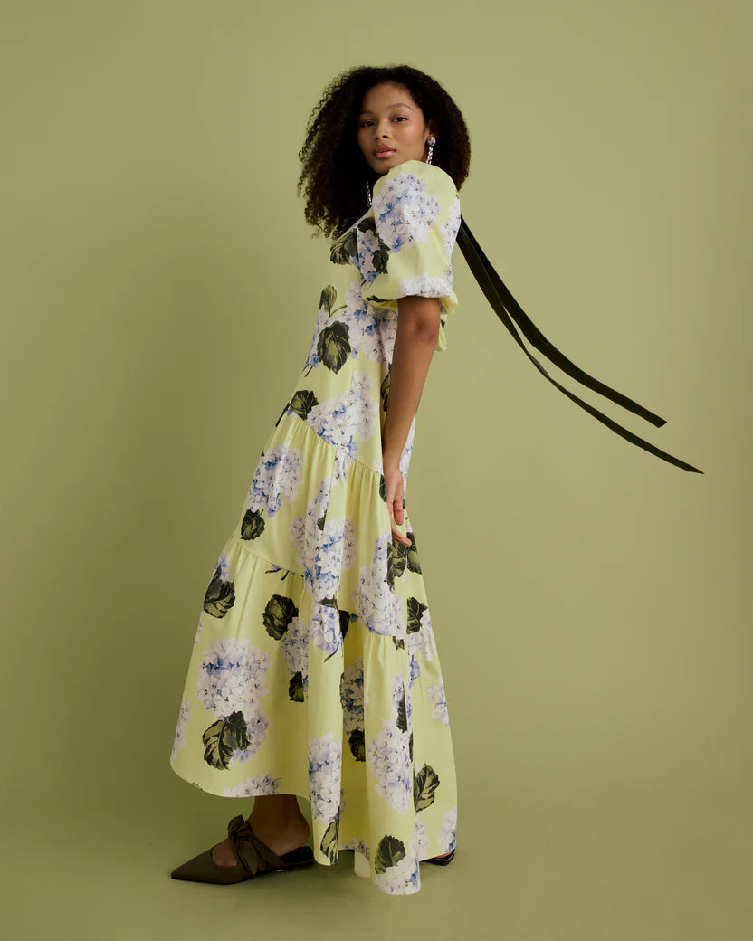 Florere Puff Sleeve Tie Back Midi Dress