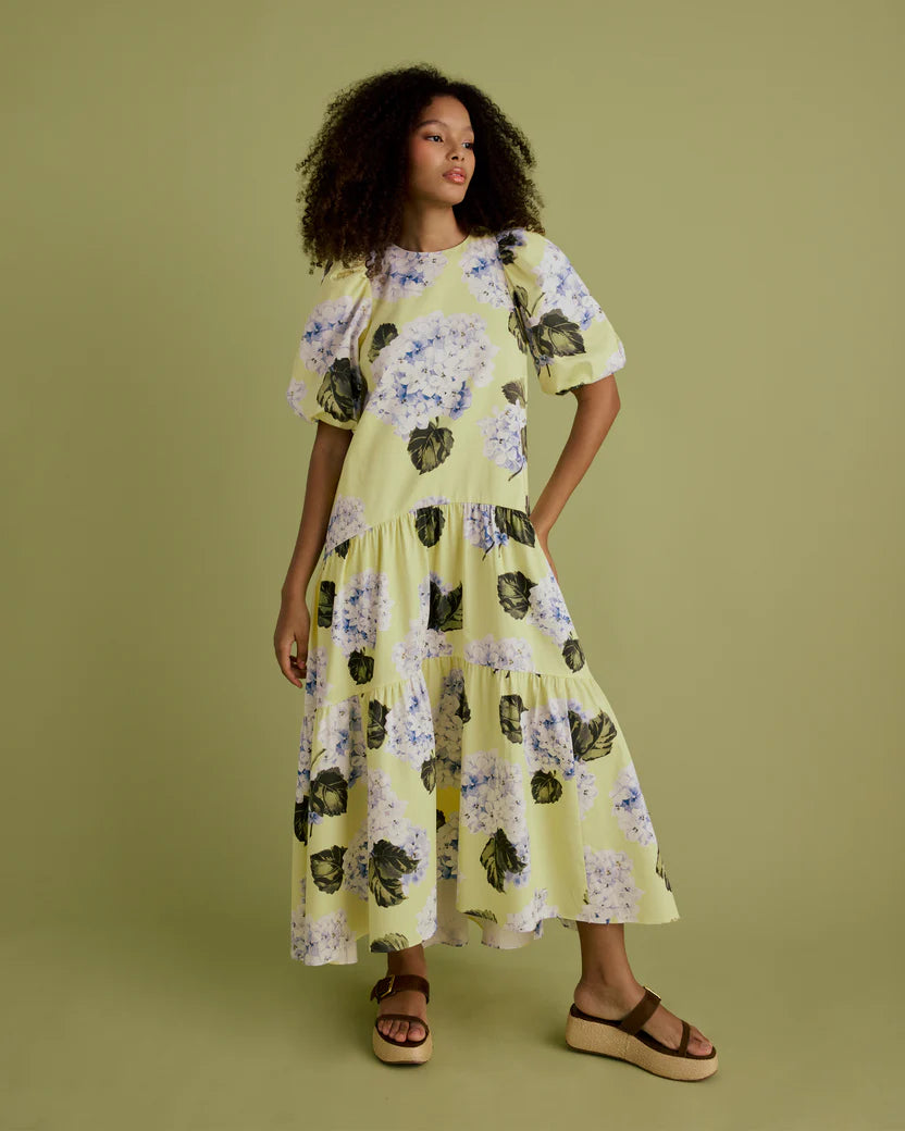 Florere Puff Sleeve Tie Back Midi Dress