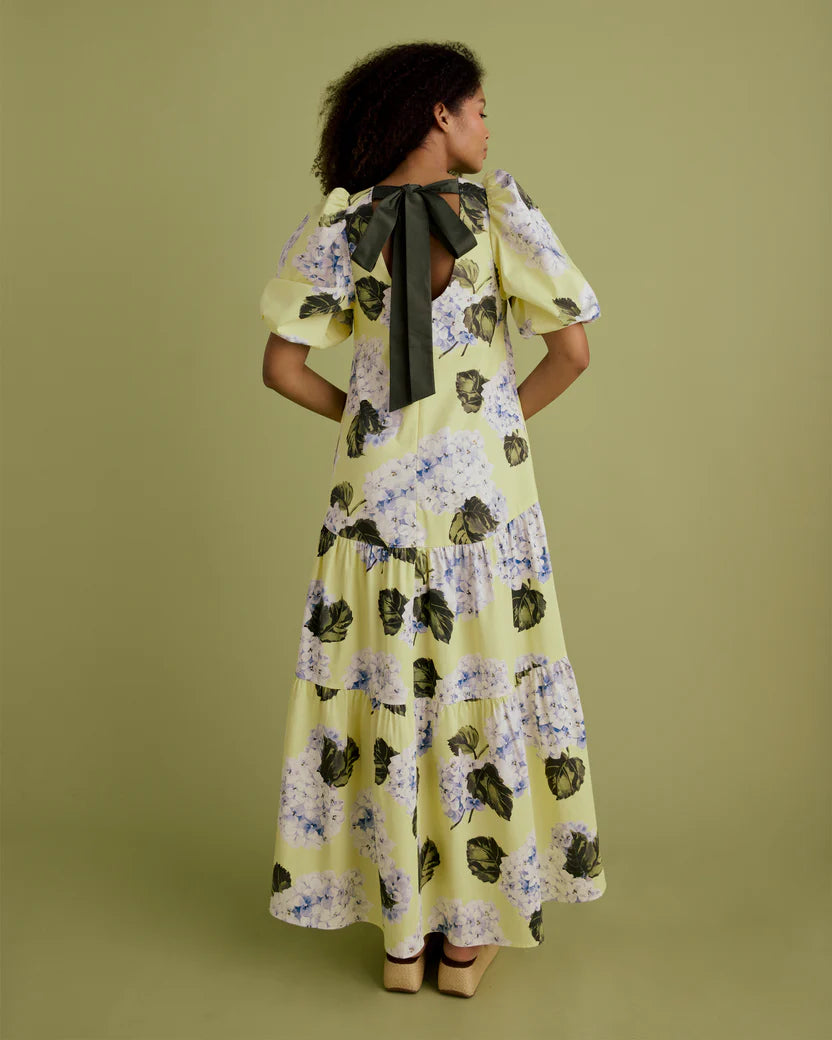 Florere Puff Sleeve Tie Back Midi Dress