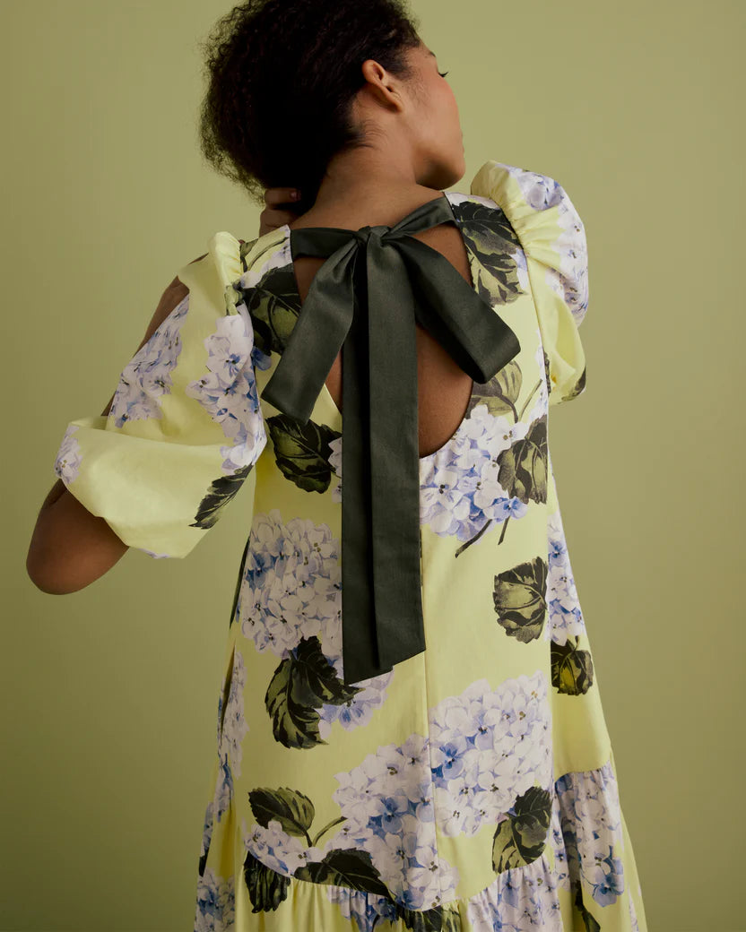 Florere Puff Sleeve Tie Back Midi Dress