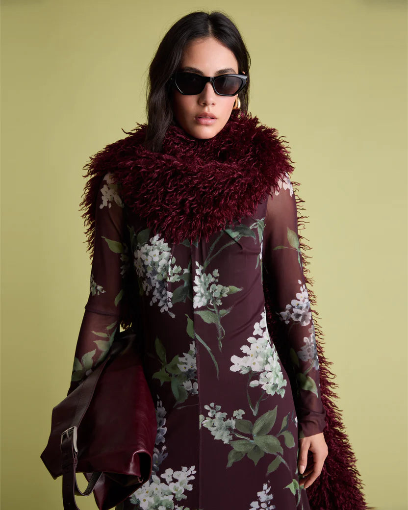Florere Burgandy Long Sleeved Floral Dress