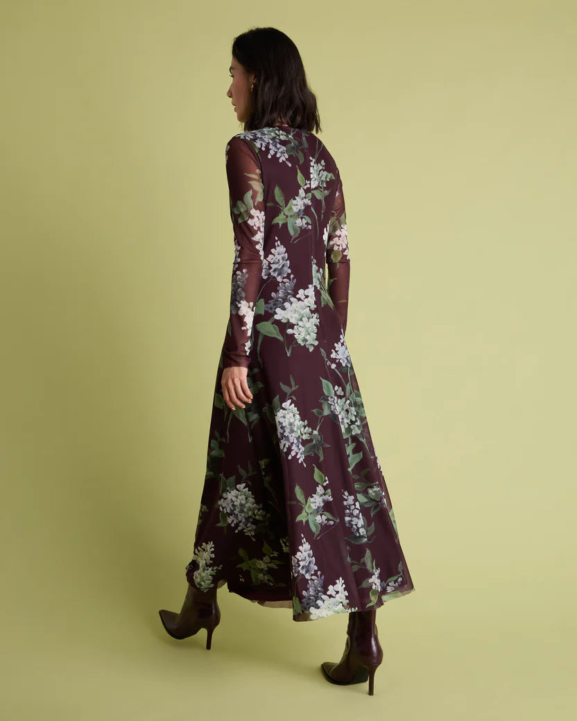 Florere Burgandy Long Sleeved Floral Dress