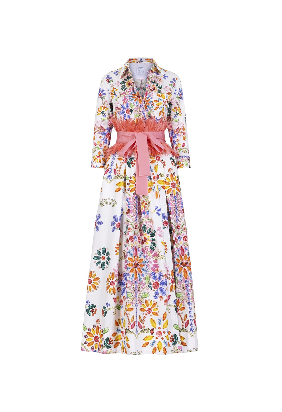 Sara Roka ElenaT96 Midi/Full Length Wrap Floral Print Shirt Dress