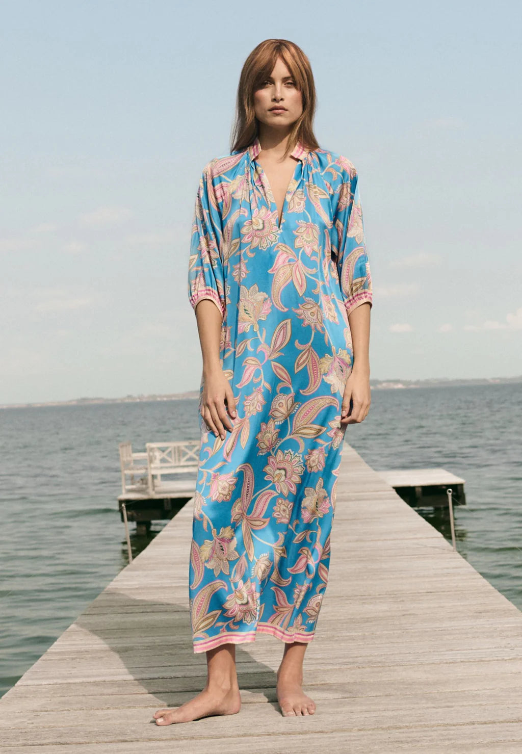 Dea Kudibal Sabrina Dress With V Neckline - Grand Paisley Ocean
