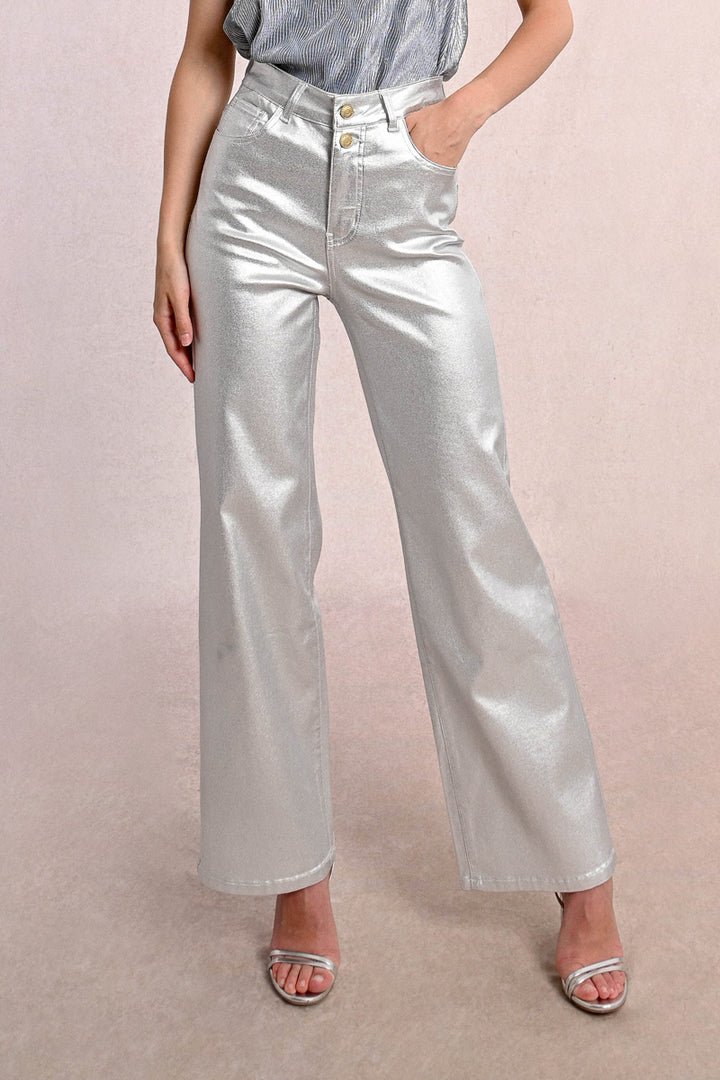 Molly Bracken Silver Metallic Trousers