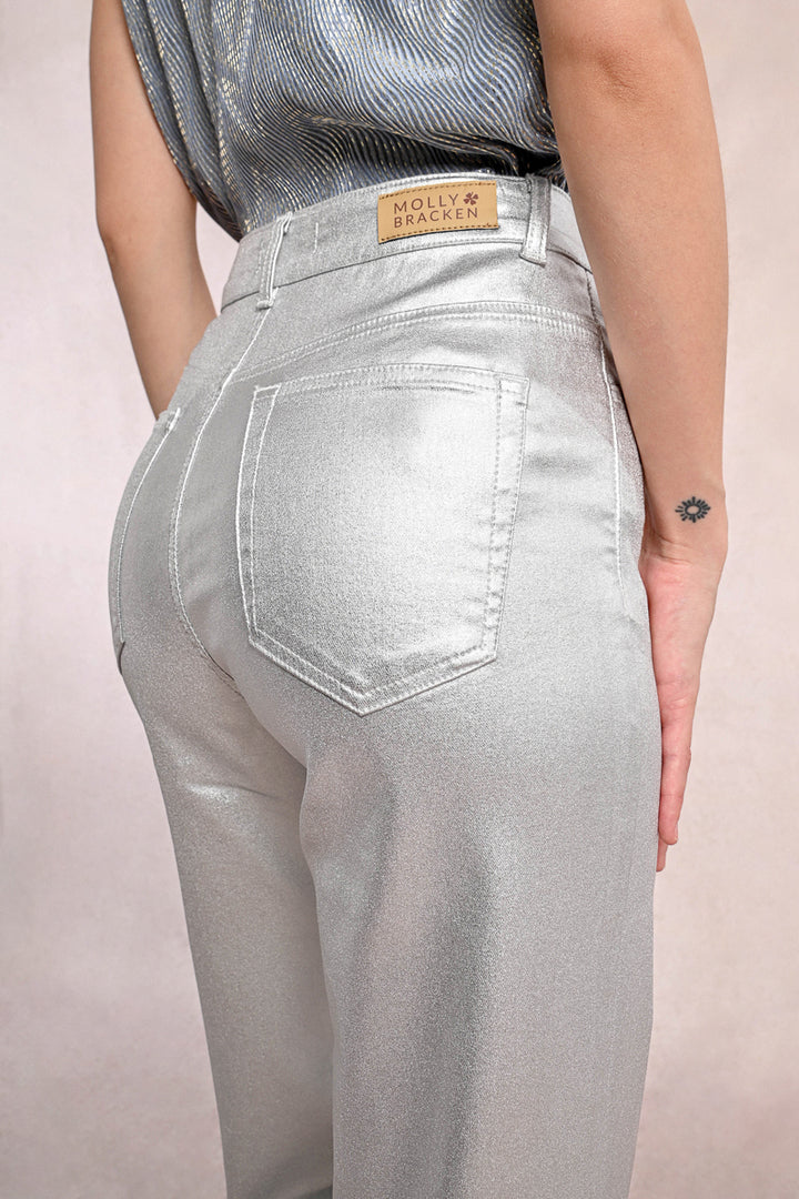 Molly Bracken Silver Metallic Trousers