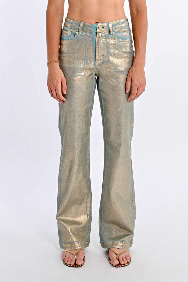 Molly Bracken Gold Foil Turquoise Trouser