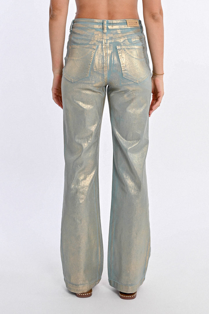 Molly Bracken Gold Foil Turquoise Trouser