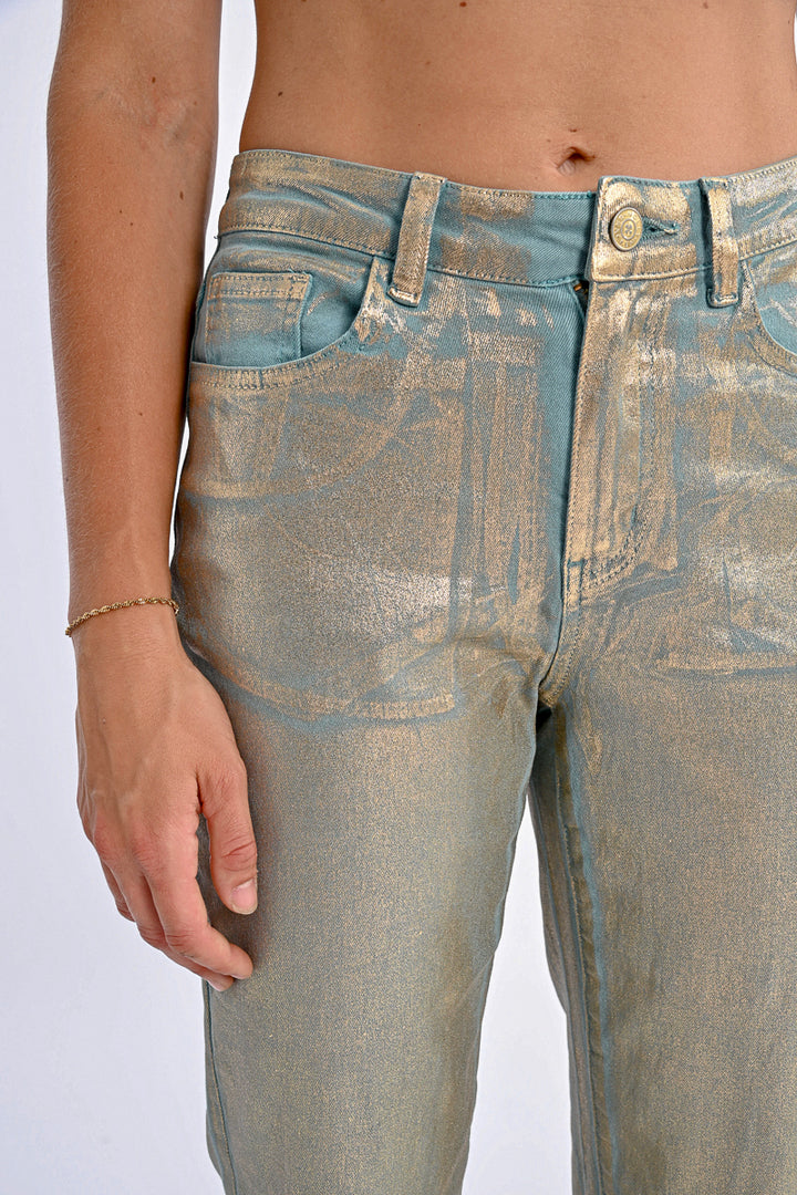 Molly Bracken Gold Foil Turquoise Trouser
