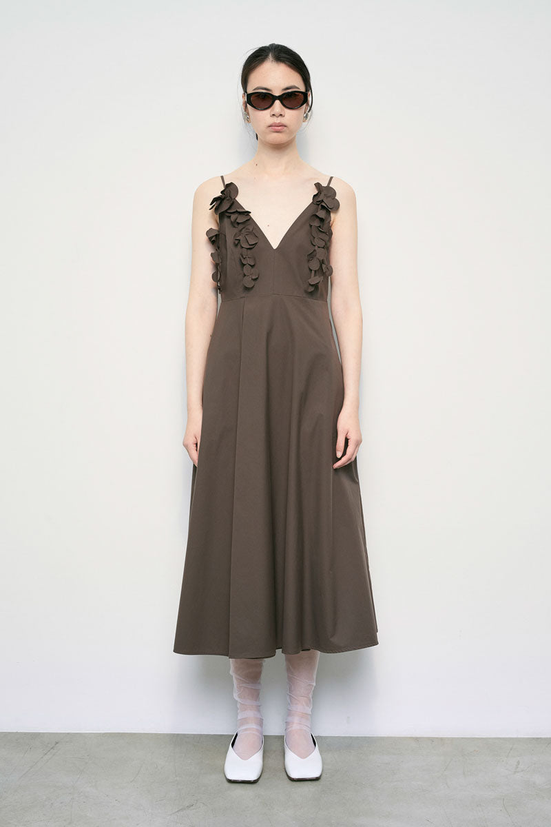 MEIMEIJ Chocolate V Neck Strappy Dress