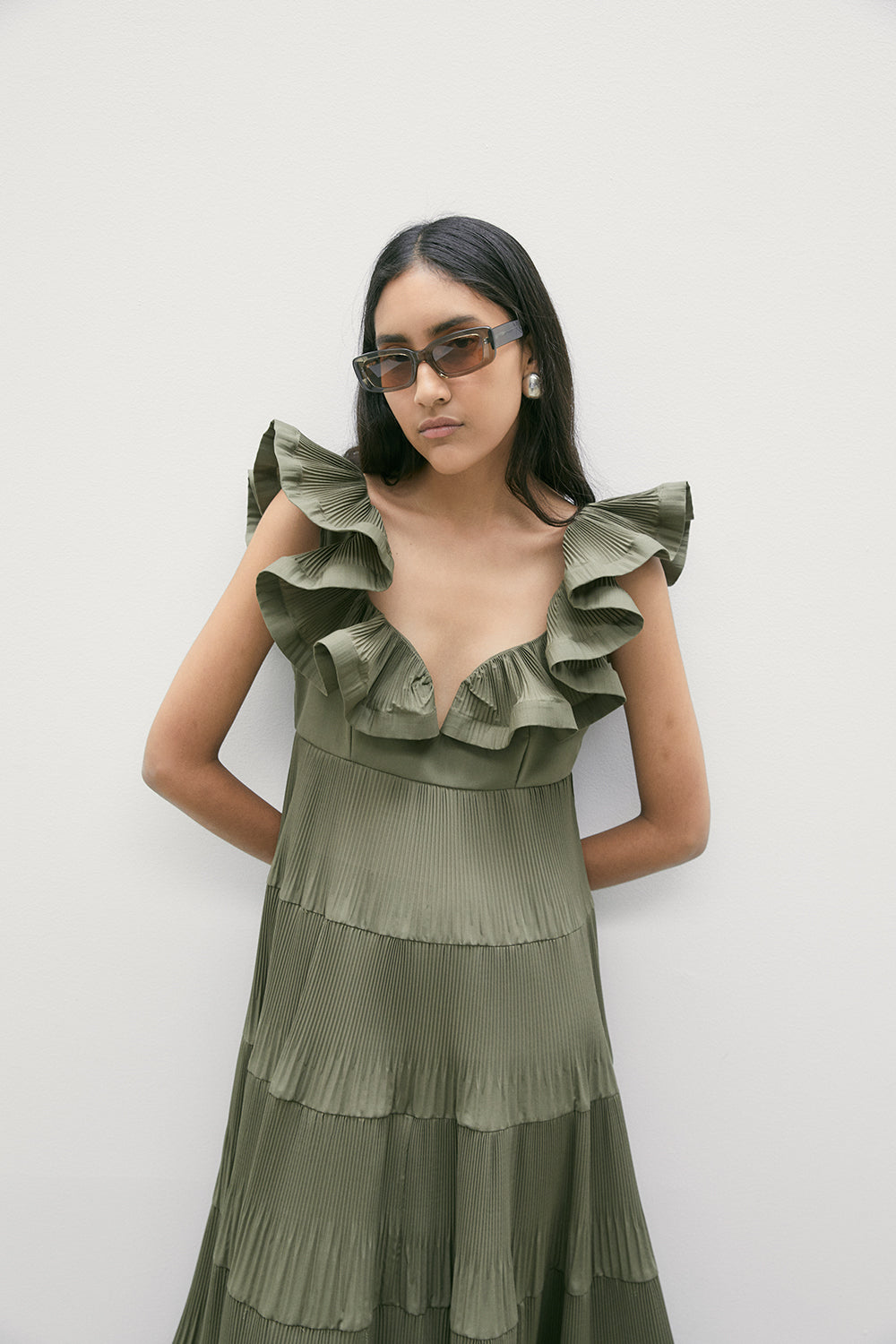MEIMEIJ Avocado Ruffle Dress