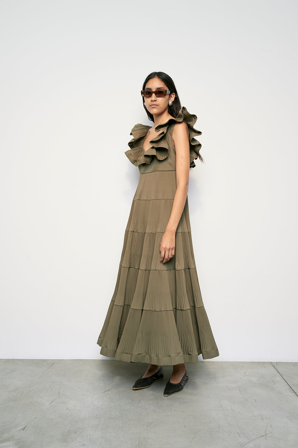 MEIMEIJ Avocado Ruffle Dress