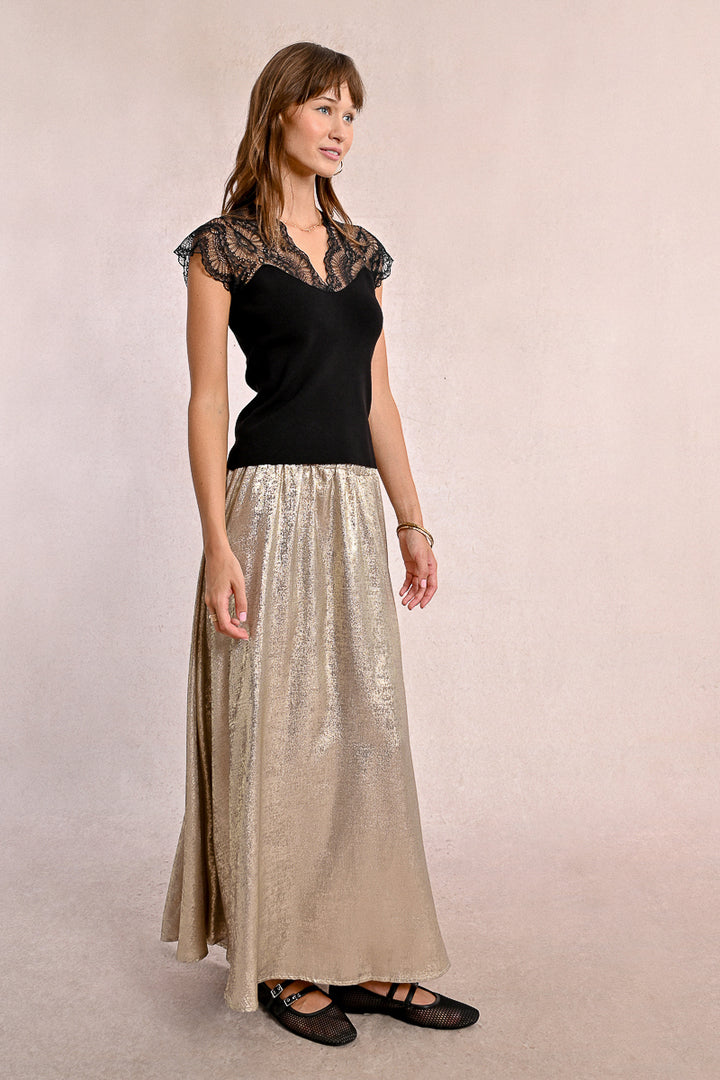 Molly Bracken  Black Knitted Lace Short Sleeved Top