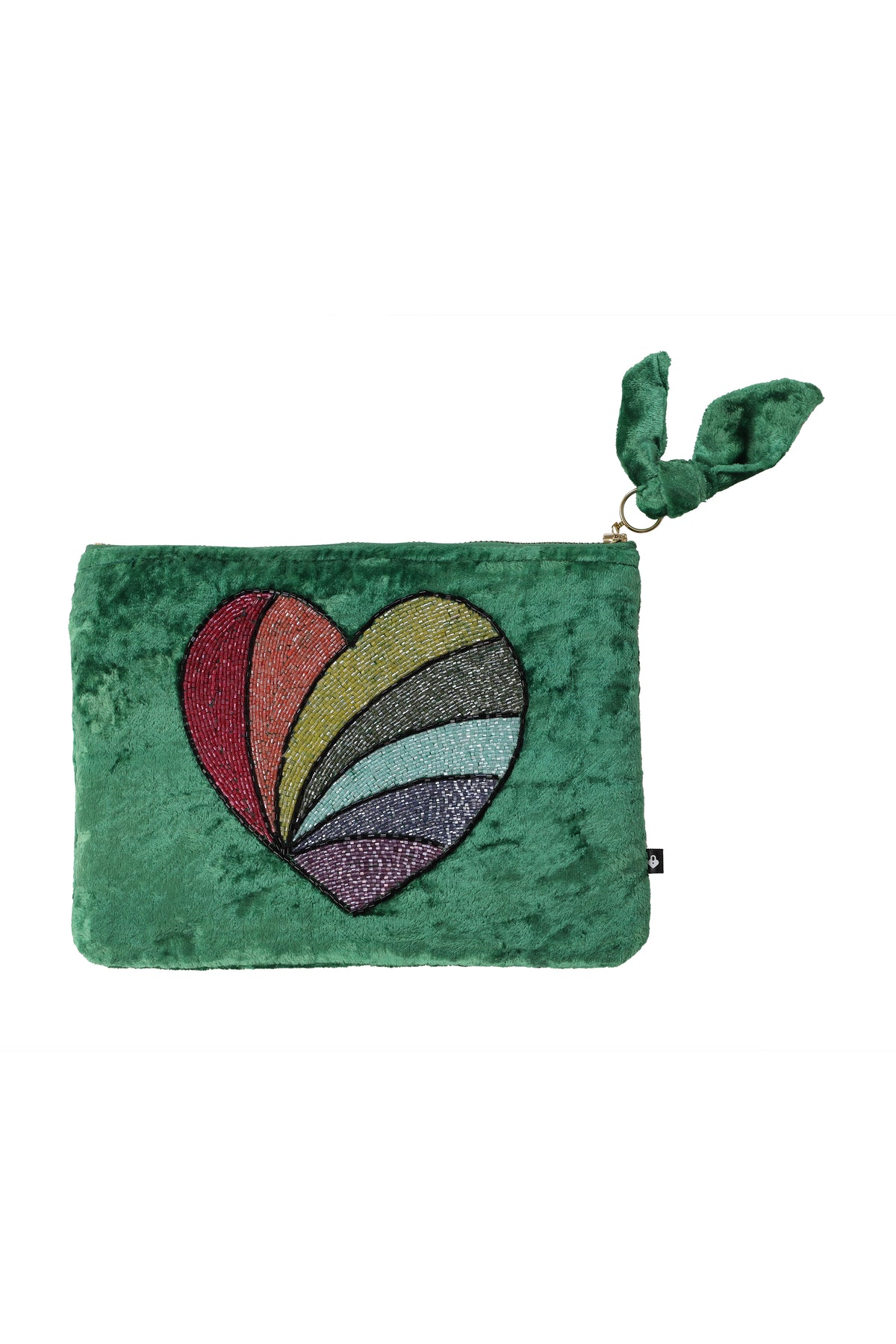 Emily Lovelock Heart Jelly Bean Green Viscose Velvet Pochette