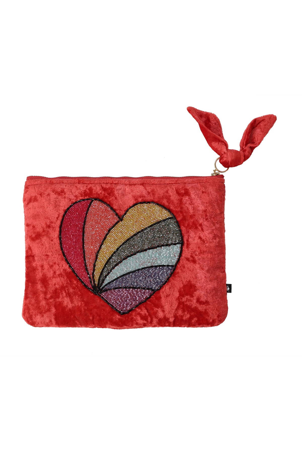 Emily Lovelock Heart Tigerlilly Orange Viscose Velvet Pochette