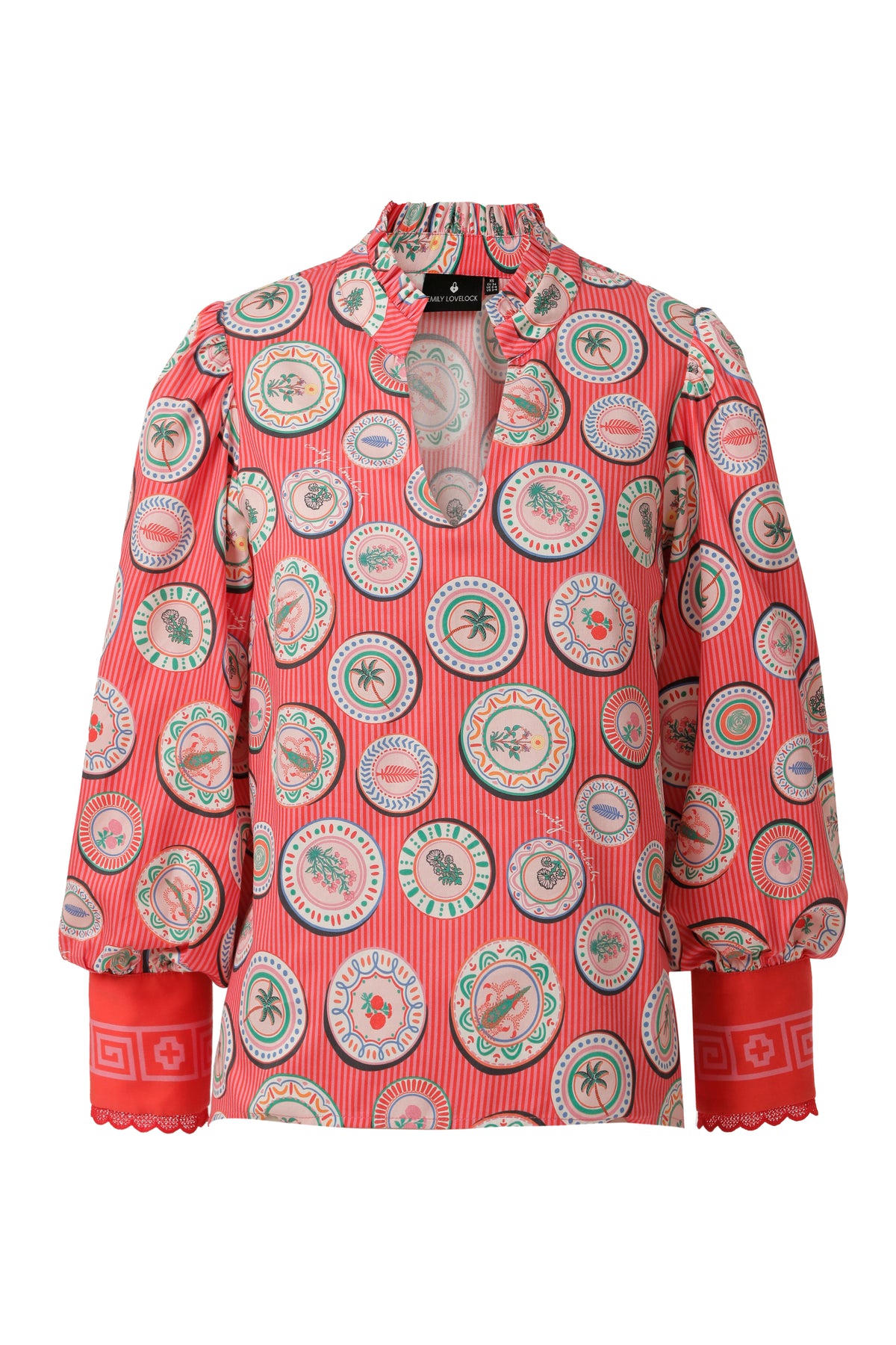 Emily Lovelock Flame Scarlett Red Hailey Print Blouse