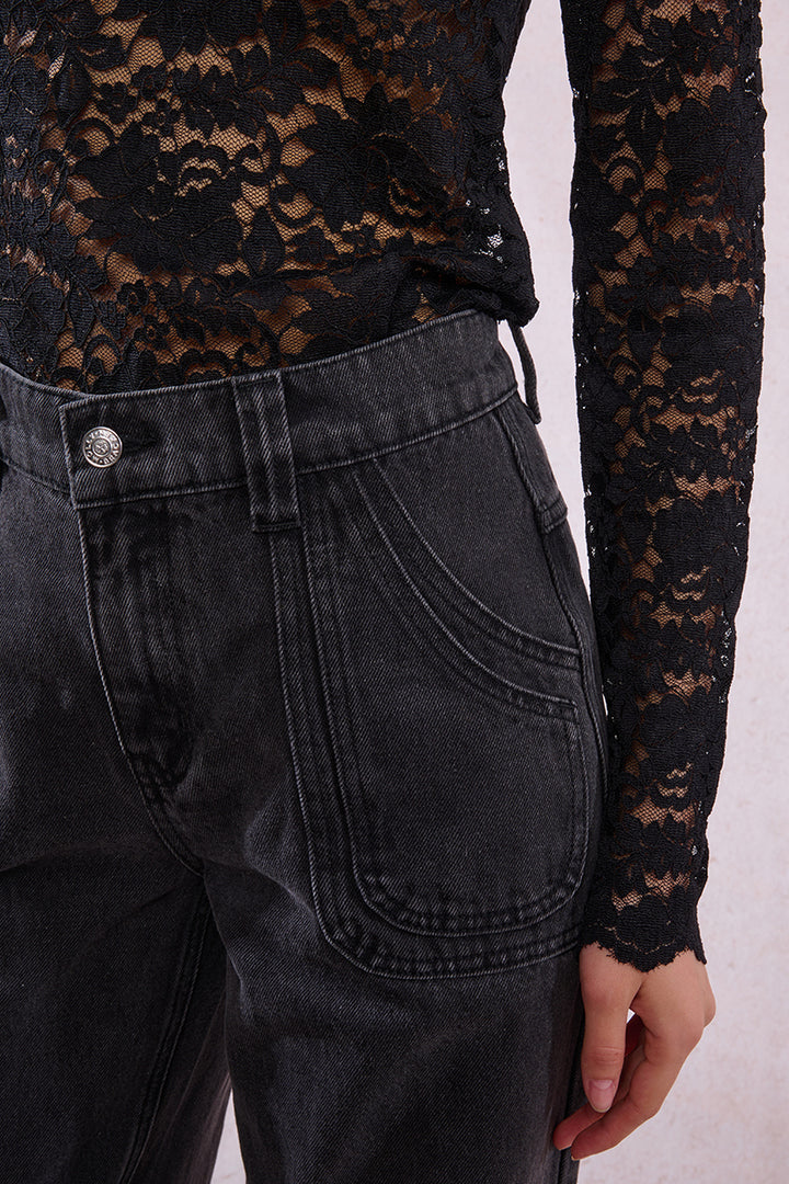 Molly Bracken Grey Wide-Leg, Topstitched Jeans