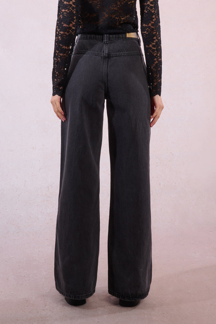 Molly Bracken Grey Wide-Leg, Topstitched Jeans