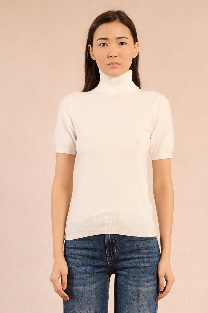 Molly Bracken Short Sleeved White Turtleneck Sweater