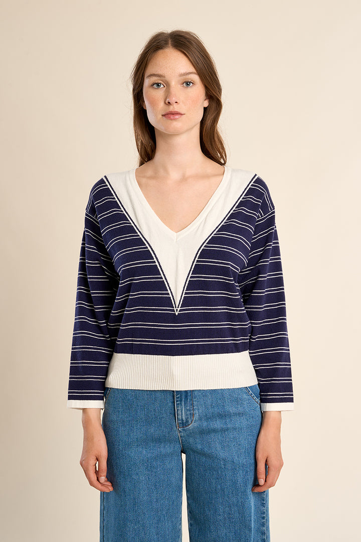 Molly Bracken Striped V Neck Sweater
