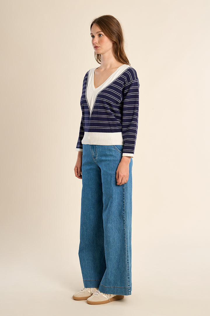 Molly Bracken Striped V Neck Sweater