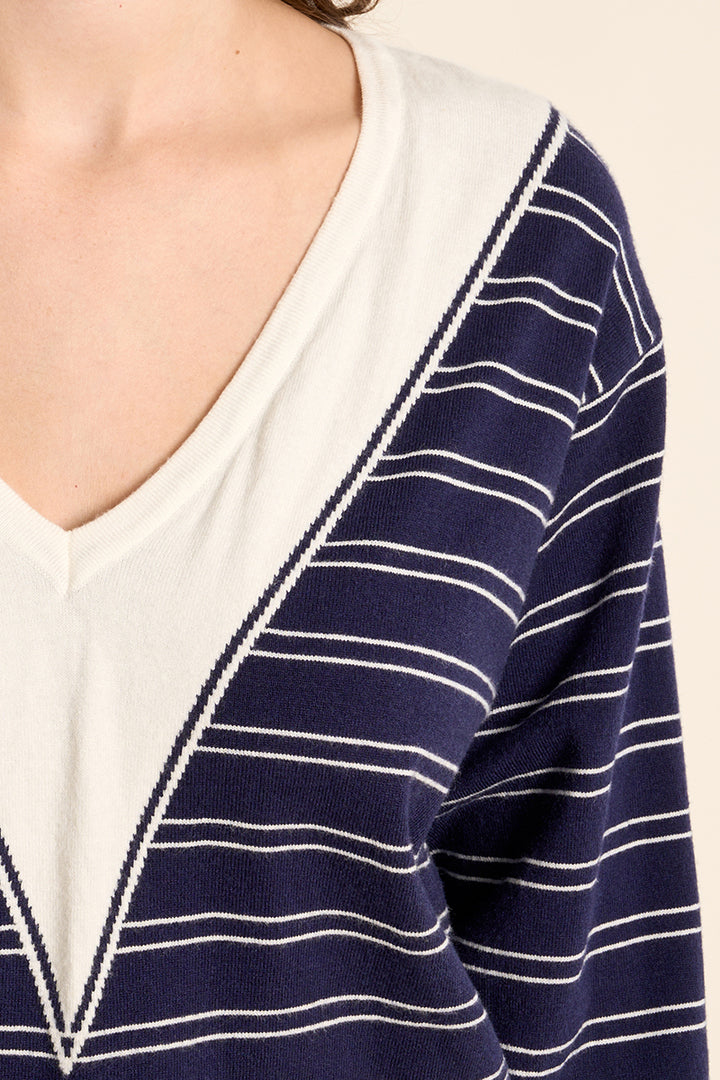 Molly Bracken Striped V Neck Sweater