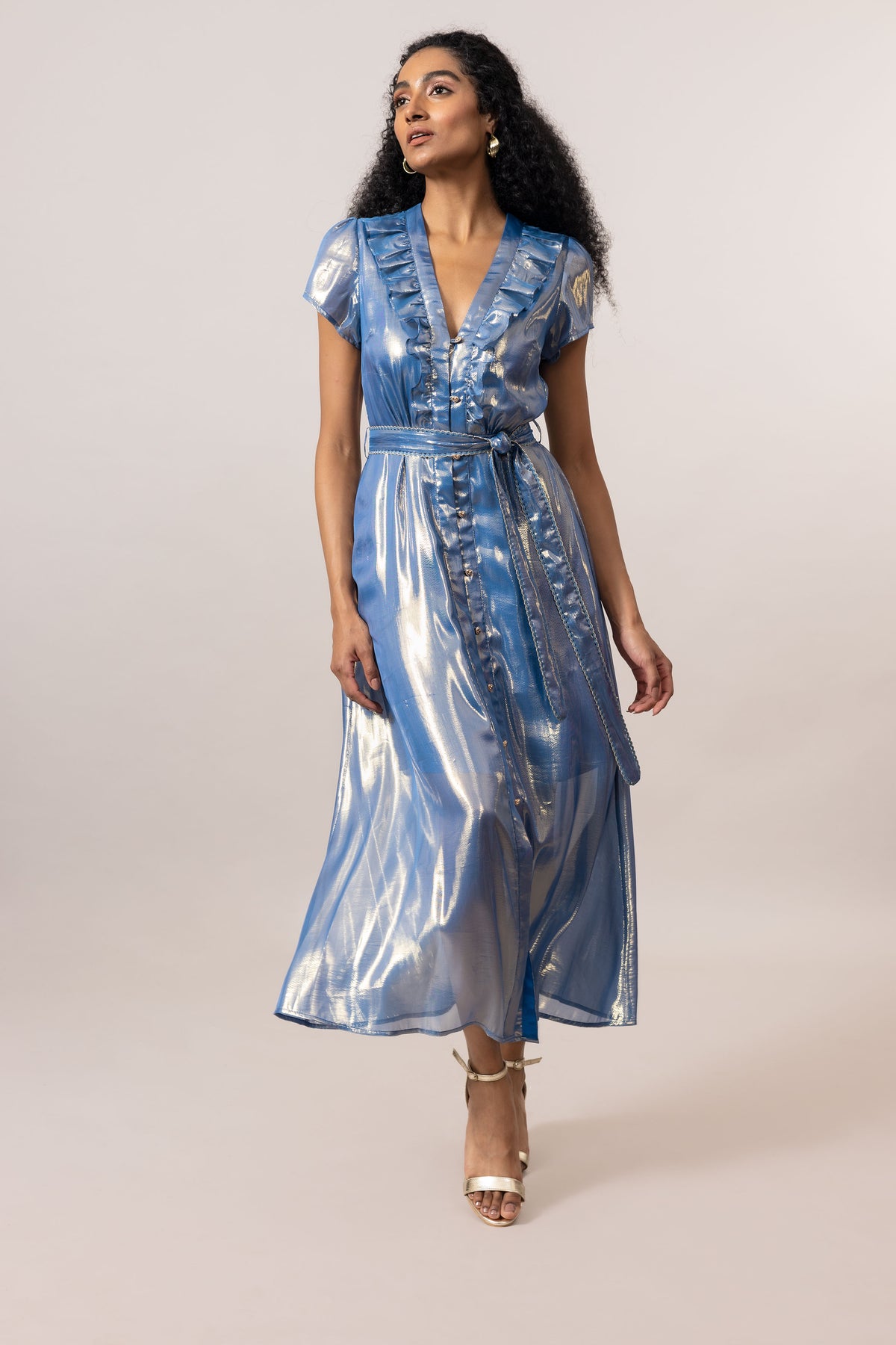 Emily Lovelock Ampardo Blue Kayla Lurex Dress