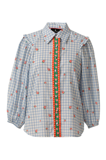 Emily Lovelock Chambray Blue Edie Print Blouse