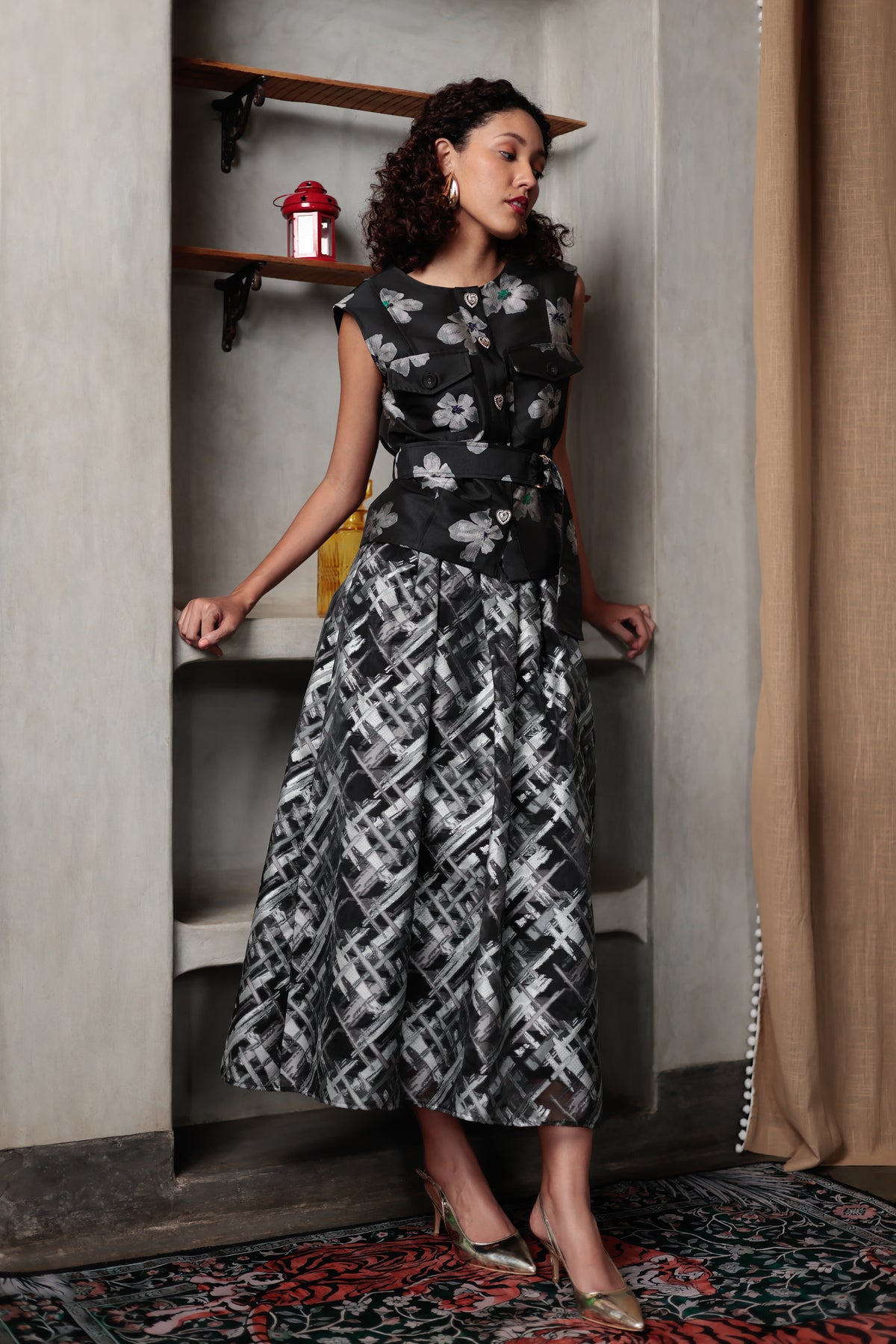 Emily Lovelock Maya Grey Jacquard Skirt