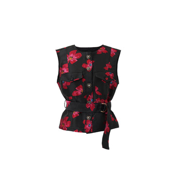 Emily Lovelock Ria Lava Red Jacquard Waistcoat